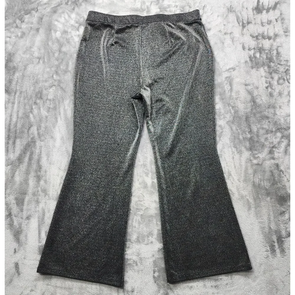 Maurices Pants Womens XXL SHORT Silver Metallic Sparkle High Rise Wide Leg Flare